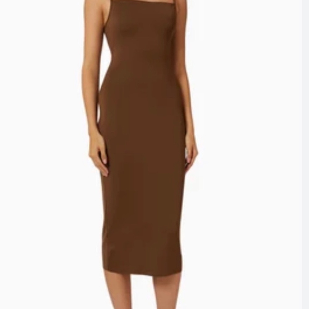 Good American Brown Sheath Midi Dress Square Neck Sleeveless